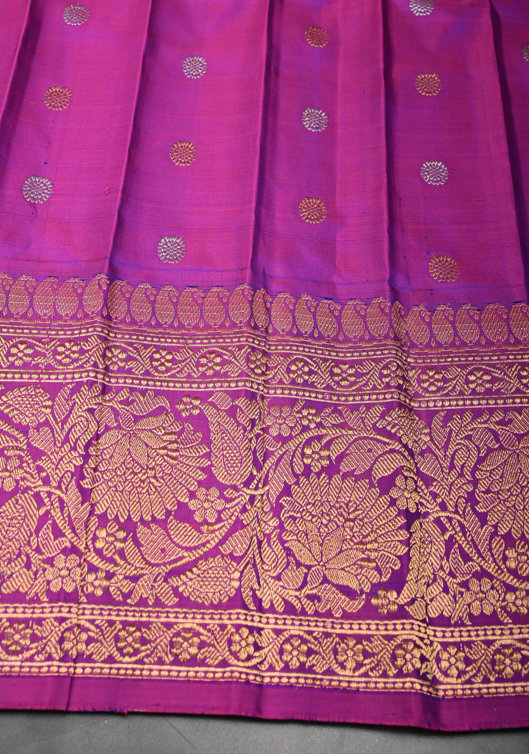 Blue Dual tone Gadwal Pure Silk Saree with Silver, Gold Buttas and Contrast Zari Border | SILK MARK CERTIFIED
