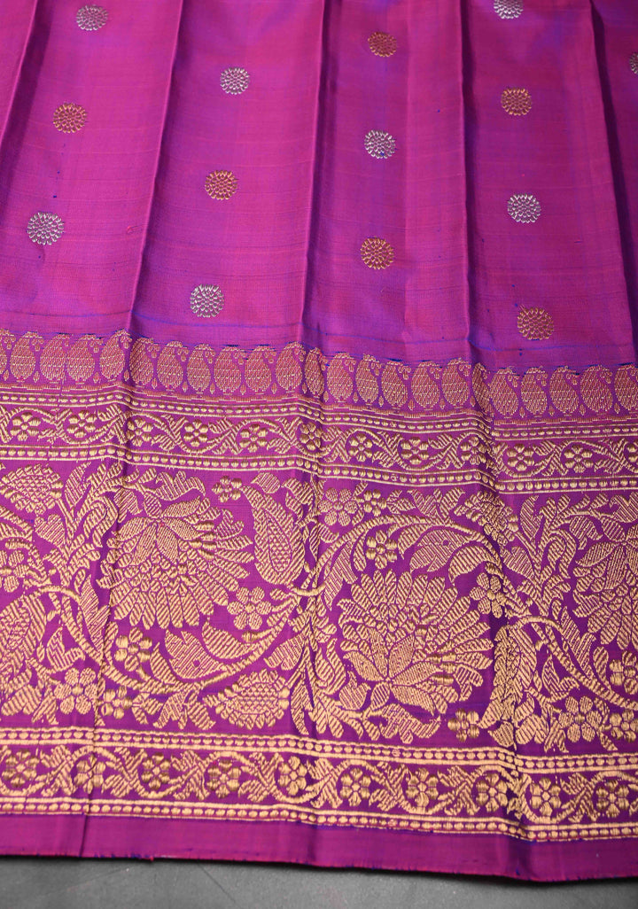 Blue Dual tone Gadwal Pure Silk Saree with Silver, Gold Buttas and Contrast Zari Border | SILK MARK CERTIFIED