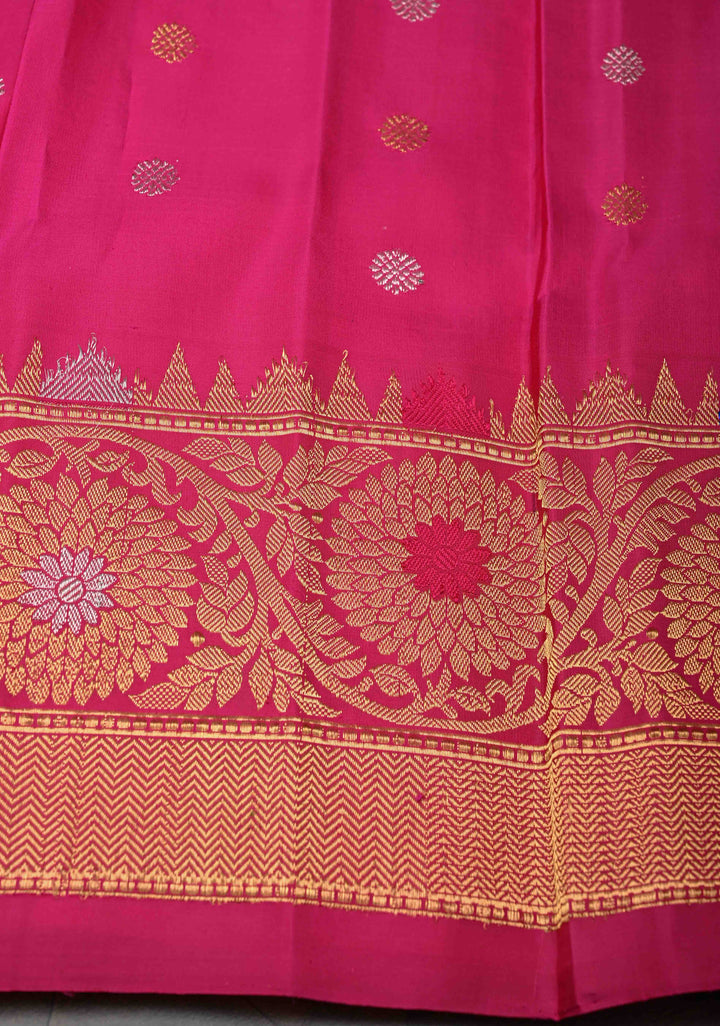Dusty Blue Fushion Ikkat Gadwal Silk Saree with Meenakari Contrast border and pallu  | SILK MARK CERTIFIED