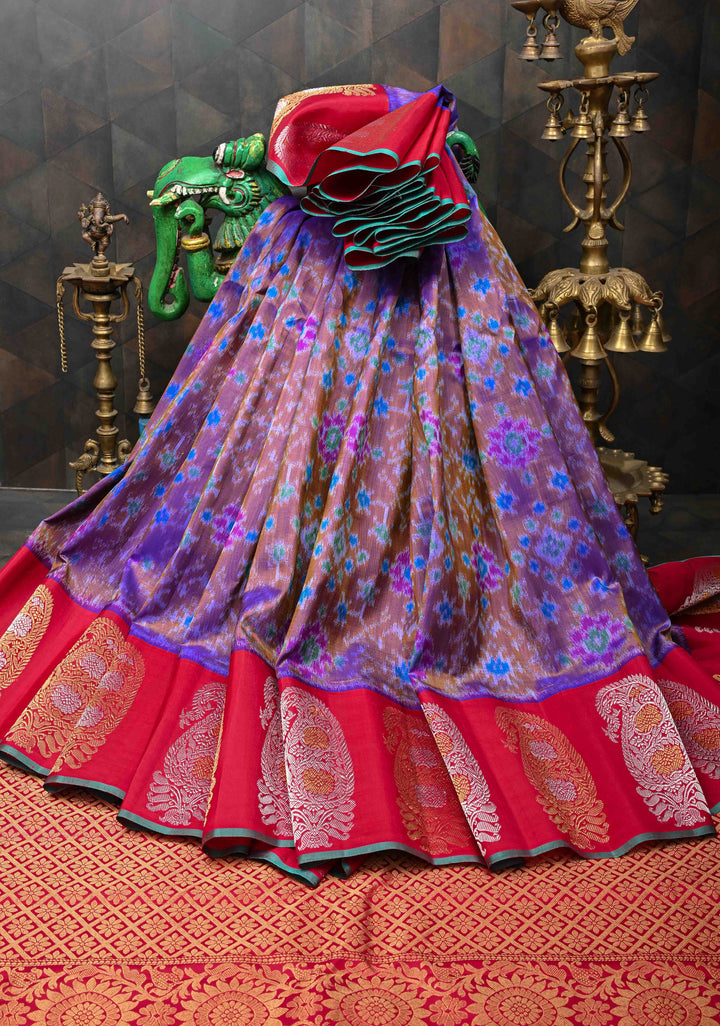 Blue Dual Tone Fusion Ikkat Gadwal Silk Saree with Contrast Zari Border | SILK MARK CERTIFIED