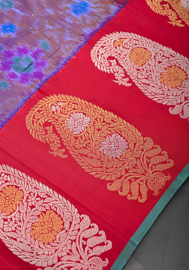 Blue Dual Tone Fusion Ikkat Gadwal Silk Saree with Contrast Zari Border | SILK MARK CERTIFIED