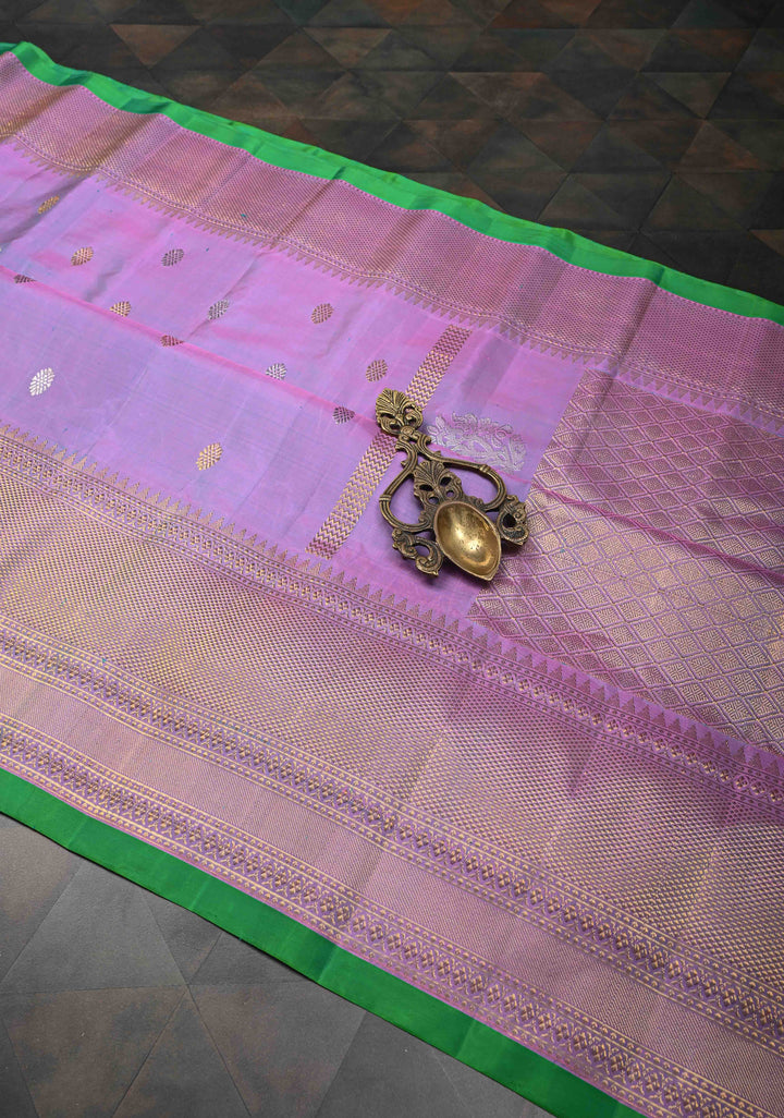 Voilet Dual tone Gadwal Silk saree with Zari Buttas and Wide Zari Border | SILK MARK CERTIFIED
