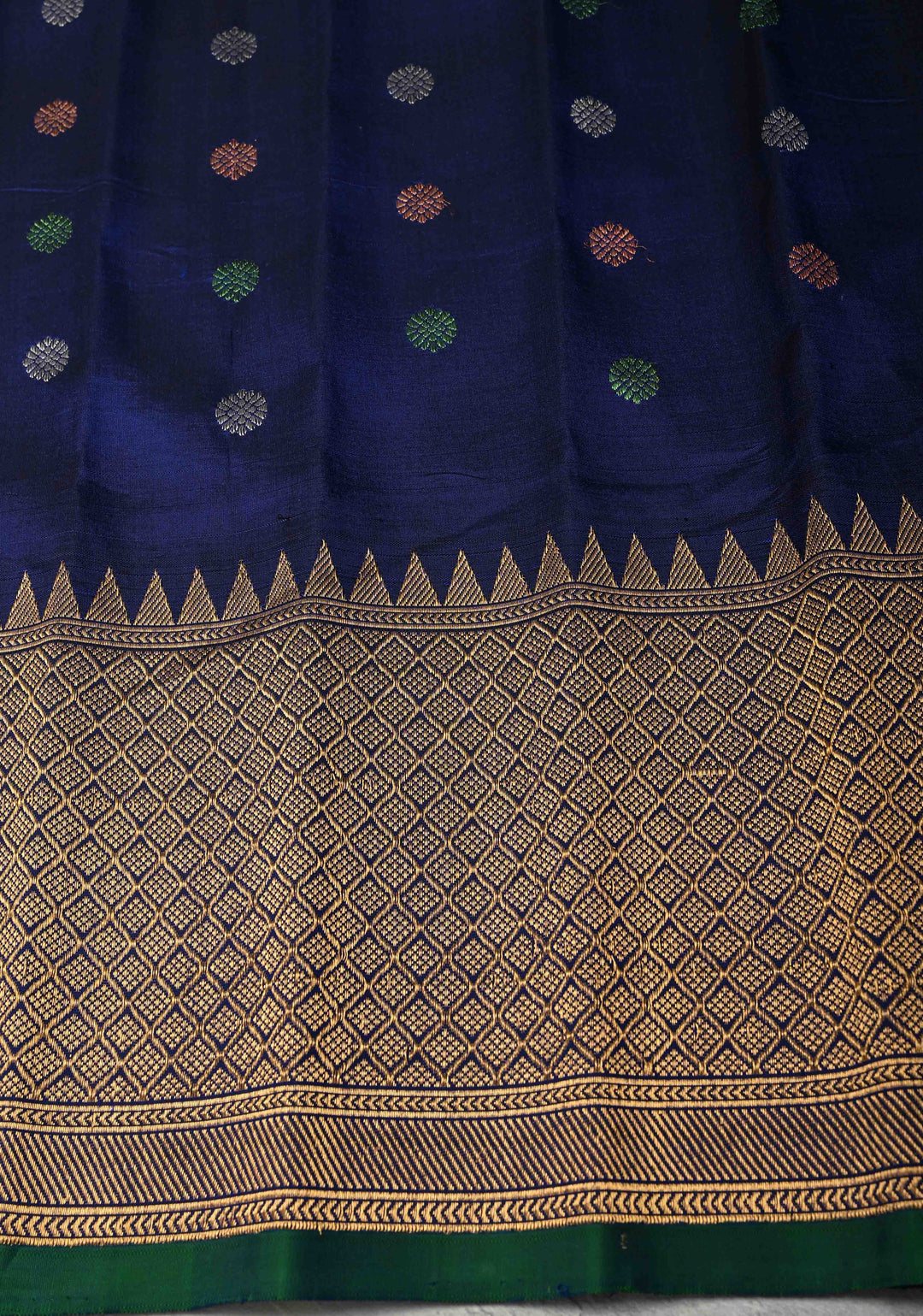 Purple Pure Gadwal Silk Saree with Gold-Silver Buttas and Contrast Zari Border | SILK MARK CERTIFIED