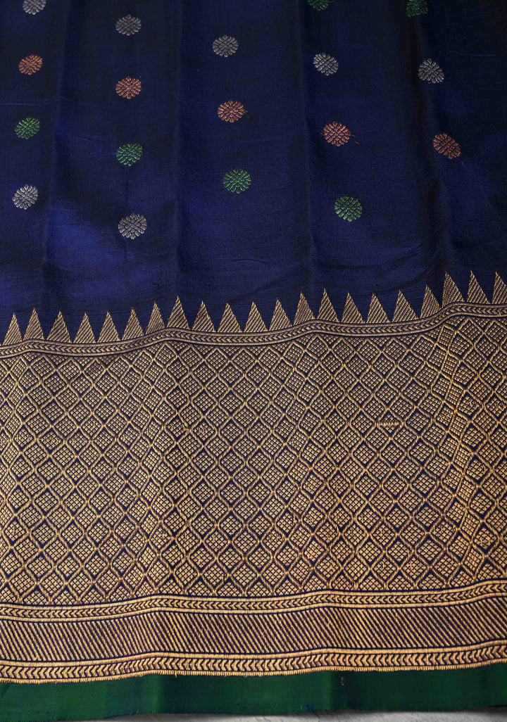 Purple Pure Gadwal Silk Saree with Gold-Silver Buttas and Contrast Zari Border | SILK MARK CERTIFIED