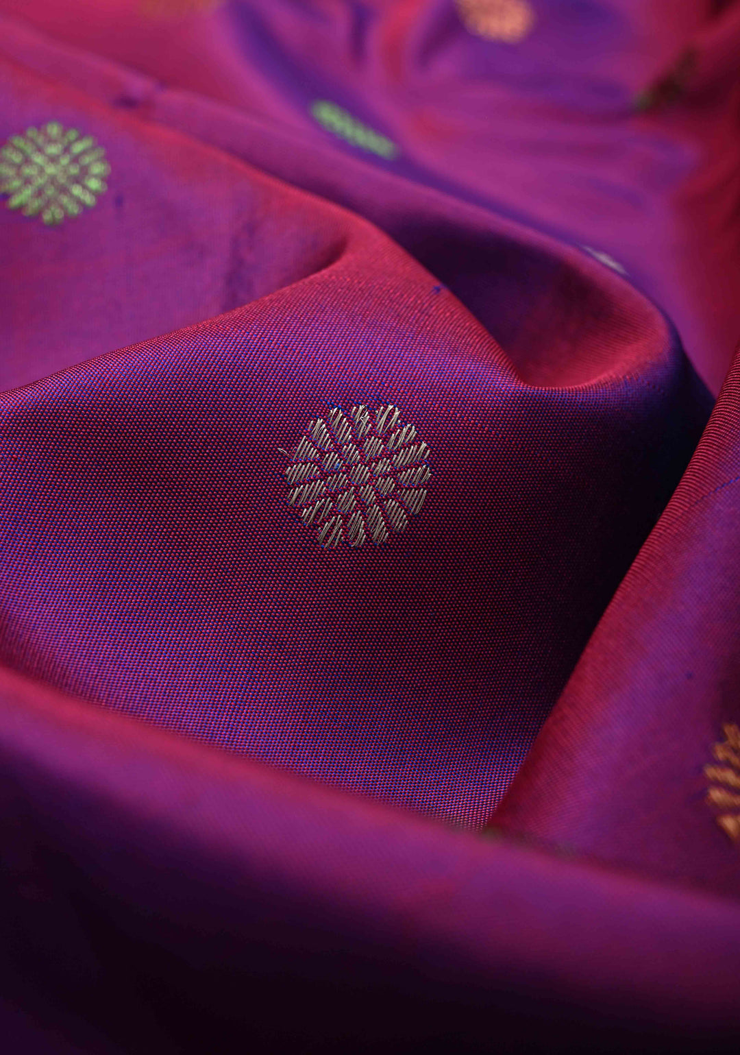 Purple Pure Gadwal Silk Saree with Gold-Silver Buttas and Contrast Zari Border | SILK MARK CERTIFIED