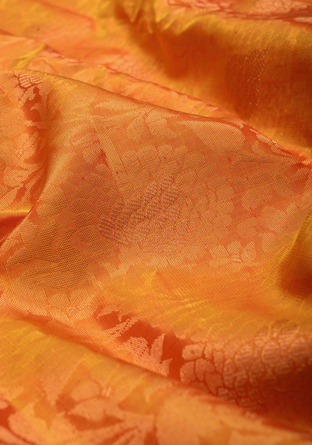 Mustard Orange Pure Gadwal Silk Saree with Floral Brocade and Zari Border | SILK MARK CERTIFIED