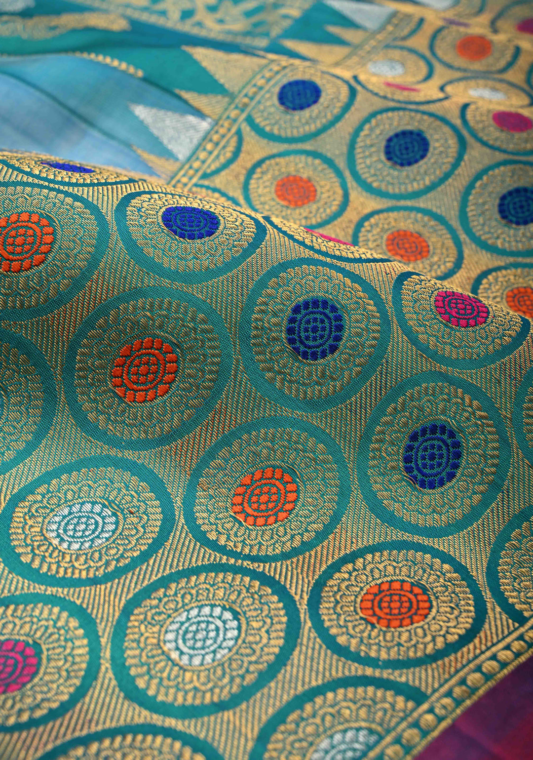 Pre-Order Sky Blue Meenakari on Pure Gadwal Silk Saree with Zari Buttas and Zari Border | SILK MARK CERTIFIED