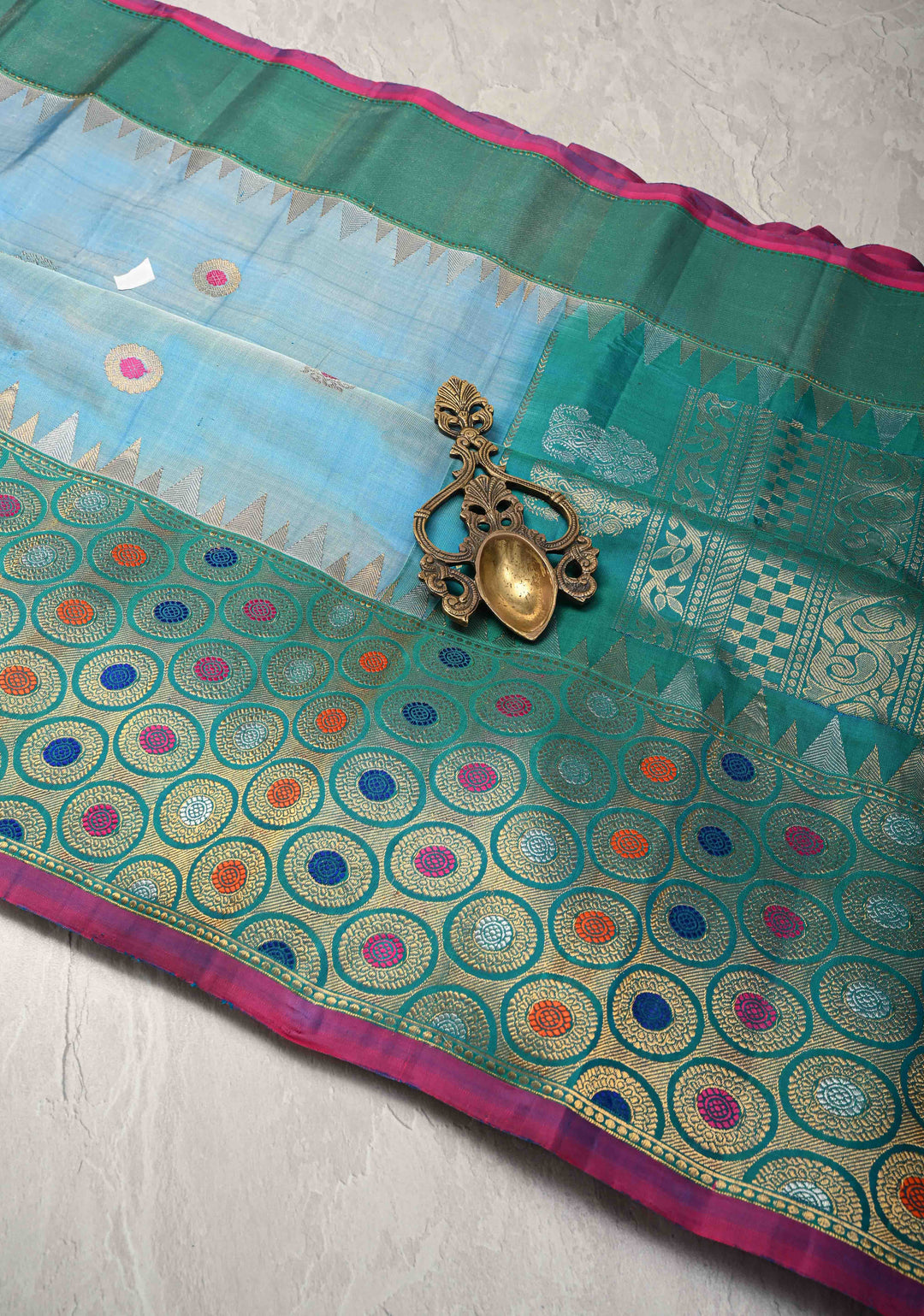 Pre-Order Sky Blue Meenakari on Pure Gadwal Silk Saree with Zari Buttas and Zari Border | SILK MARK CERTIFIED