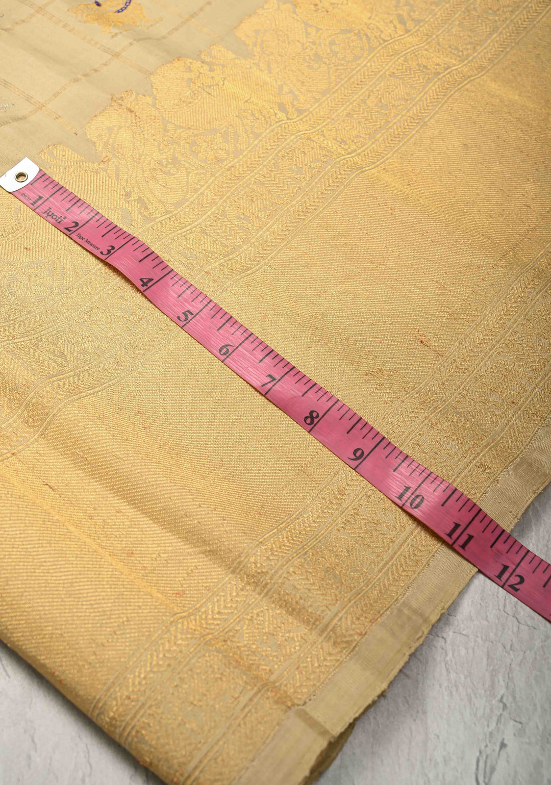Pre-order Beige Zari Checks on Pure Kalanjali Gadwal Silk Saree with 2 tone Zari Buttas and Wide Zari Border | SILK MARK CERTIFIED