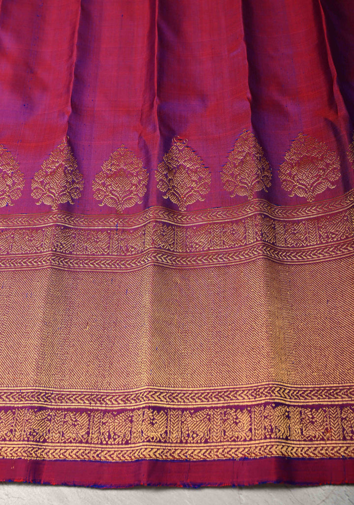 Pre-Order Purple Dual tone Pure Meenakari Gadwal Silk Saree with 2 tone Zari Buttas and Zari Border | SILK MARK CERTIFIED