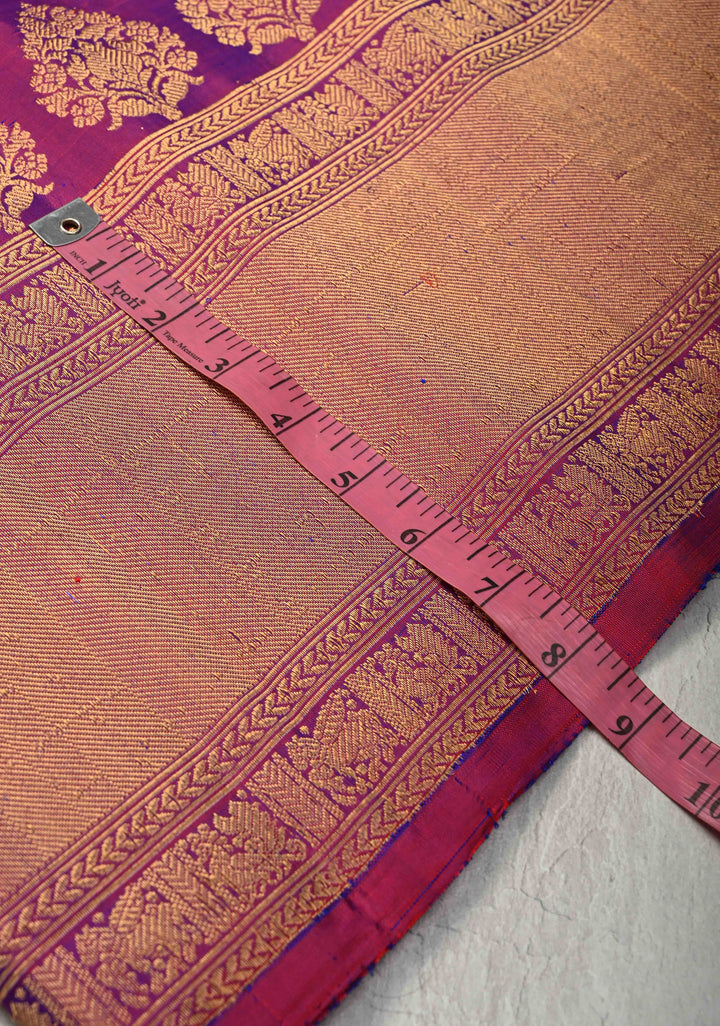 Pre-Order Purple Dual tone Pure Meenakari Gadwal Silk Saree with 2 tone Zari Buttas and Zari Border | SILK MARK CERTIFIED