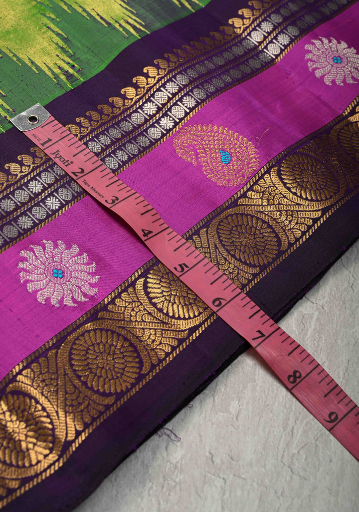 Chartreuse Pure Tissue Gadwal Silk Saree with Meenakari Butta and Zari Border | SILK MARK CERTIFIED