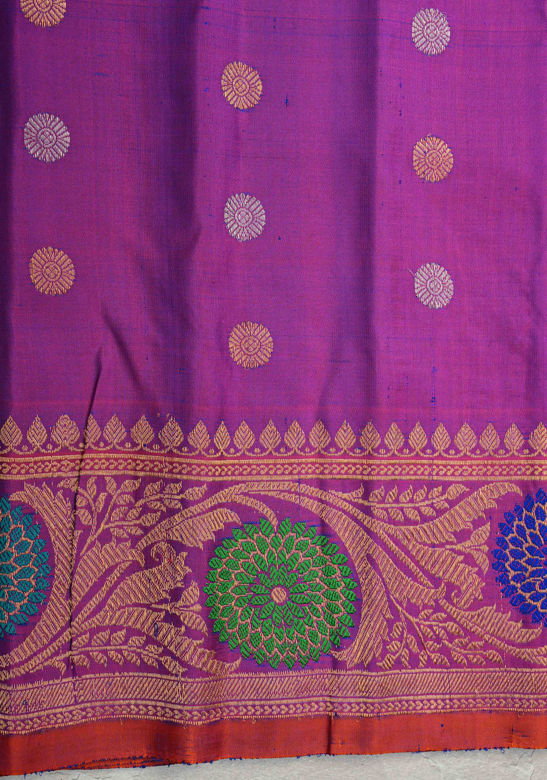 Blue Pure Gadwal Silk Saree with Gold-Silver Buttas and Contrast Meenakari Border | SILK MARK CERTIFIED