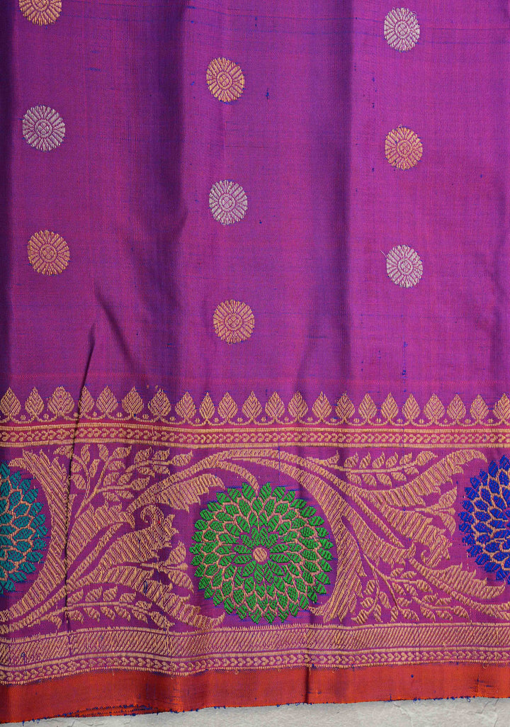 Blue Pure Gadwal Silk Saree with Gold-Silver Buttas and Contrast Meenakari Border | SILK MARK CERTIFIED