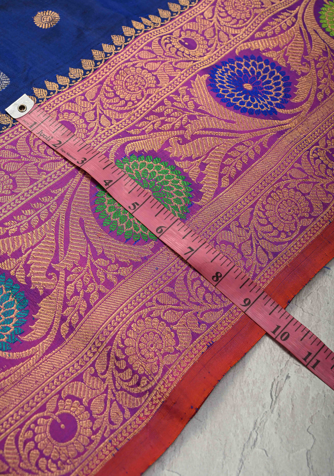 Blue Pure Gadwal Silk Saree with Gold-Silver Buttas and Contrast Meenakari Border | SILK MARK CERTIFIED