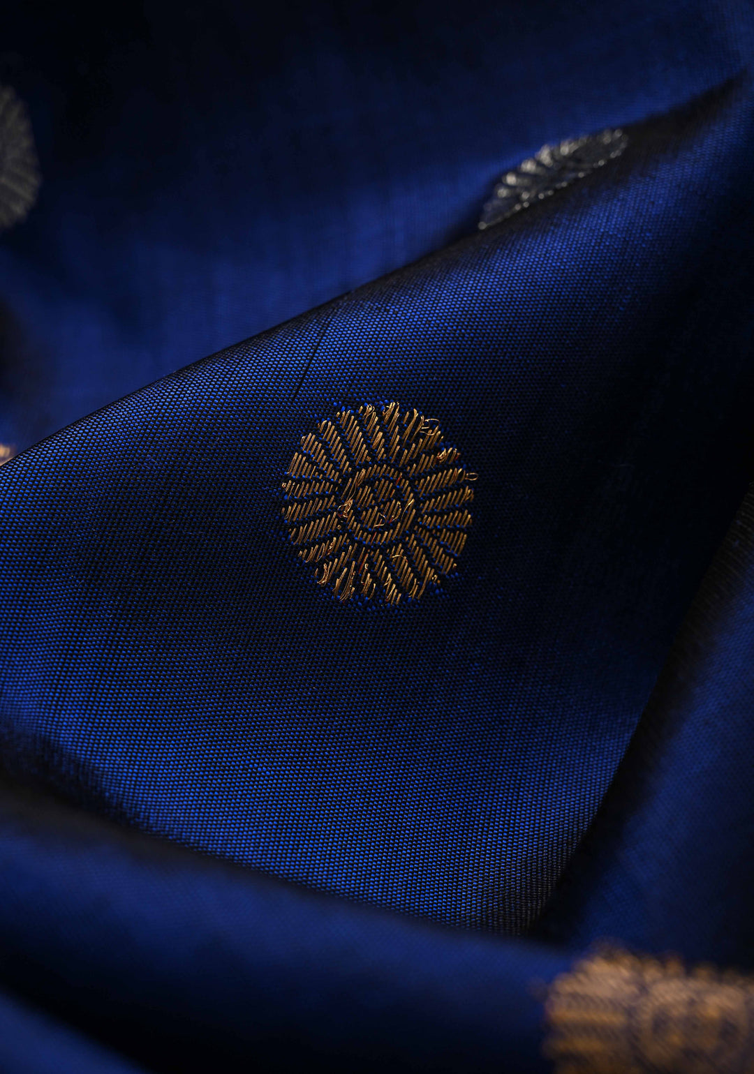 Blue Pure Gadwal Silk Saree with Gold-Silver Buttas and Contrast Meenakari Border | SILK MARK CERTIFIED
