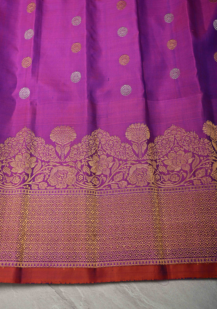 Peacock Blue Dual tone Pure Gadwal Silk Saree with Gold-Silver Buttas and Contrast Zari Border | SILK MARK CERTIFIED