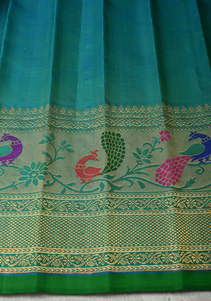 Moss Green with Brocade  Pure Gadwal Silk Saree and Contrast Paithani Style Border | SILK MARK CERTIFIED