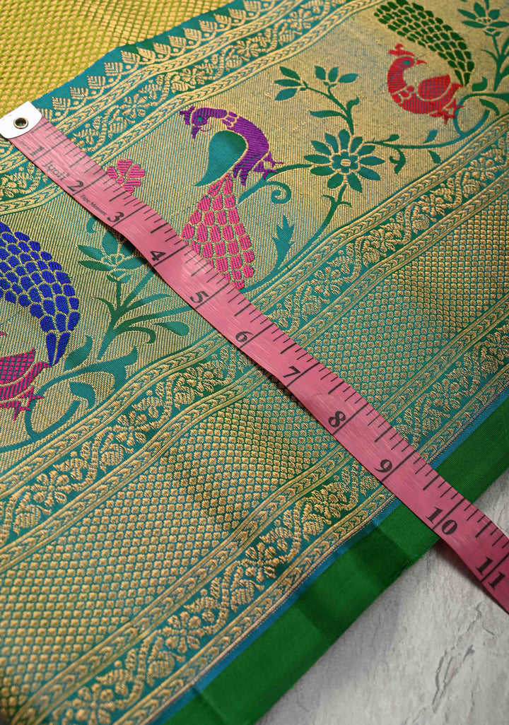 Moss Green with Brocade  Pure Gadwal Silk Saree and Contrast Paithani Style Border | SILK MARK CERTIFIED