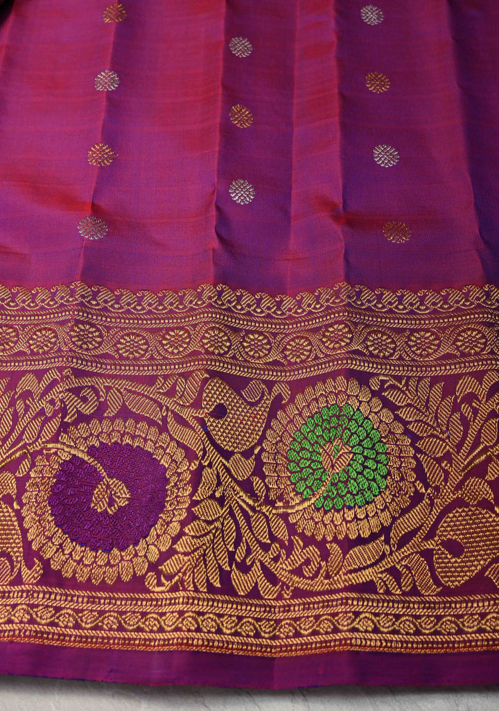 Peacock Blue and Green Dual Tone Pure Gadwal Silk Saree with Gold-Silver Paisley Buttas and  Meenakari Border | SILK MARK CERTIFIED