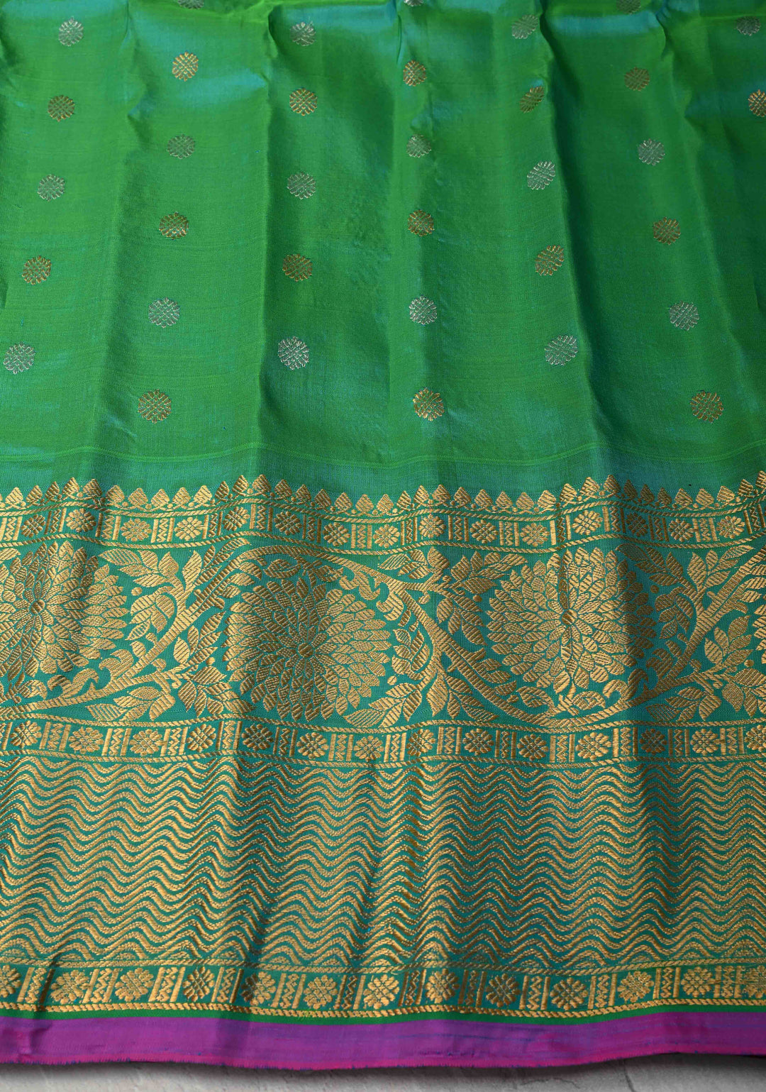 Royal Blue Pure Gadwal Silk Saree with Meenakari Buttas and Wide Kanchi Border | SILK MARK CERTIFIED