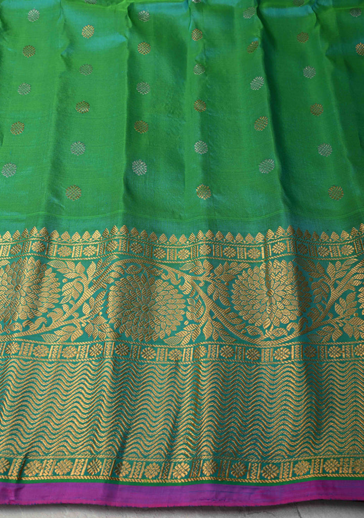 Royal Blue Pure Gadwal Silk Saree with Meenakari Buttas and Wide Kanchi Border | SILK MARK CERTIFIED