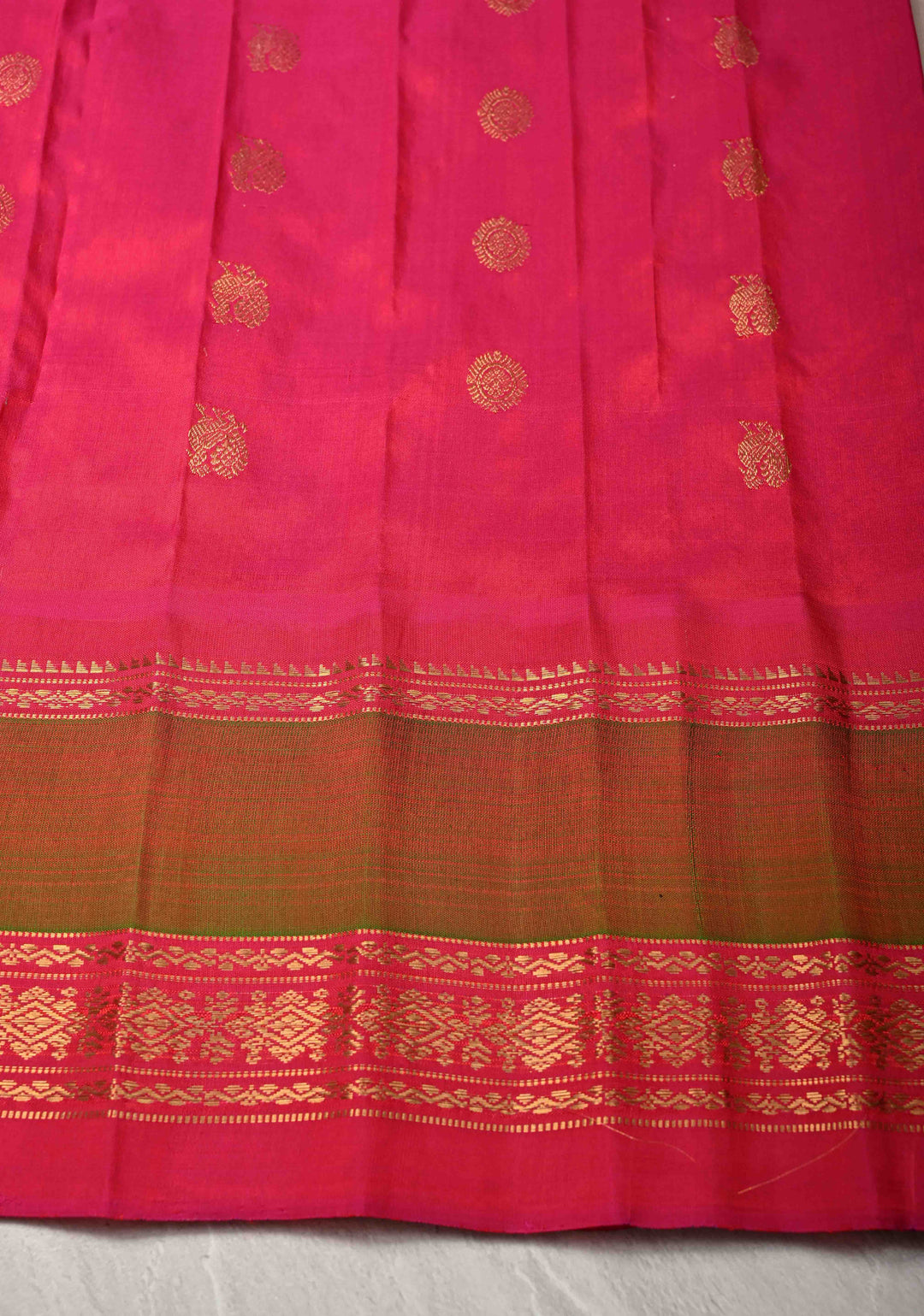 Off White Pure Gadwal Silk Saree with Zari Buttas and Contrast Zari Border | SILK MARK CERTIFIED