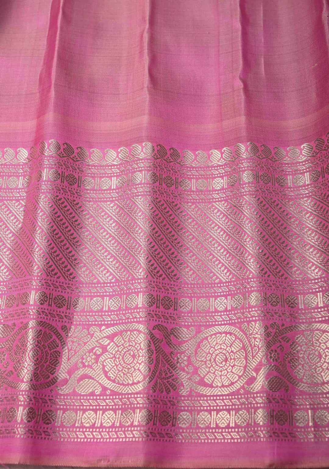 Black Pure Gadwal Silk Saree  with Zari Buttas and Contrast Pink and Silver Zari Border | SILK MARK CERTIFIED