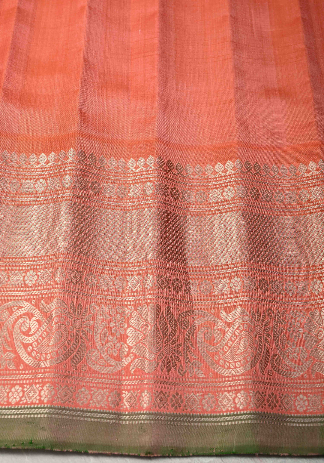 Sea Green Pure Gadwal Silk Saree with 2 Tone Zari Buttas and Contrast Zari Border | SILK MARK CERTIFIED