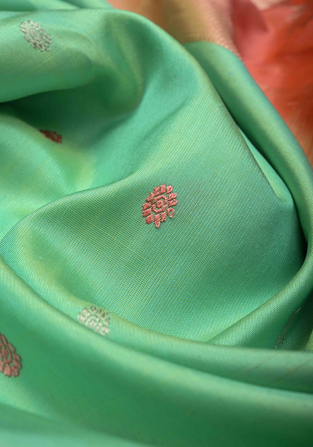 Sea Green Pure Gadwal Silk Saree with 2 Tone Zari Buttas and Contrast Zari Border | SILK MARK CERTIFIED