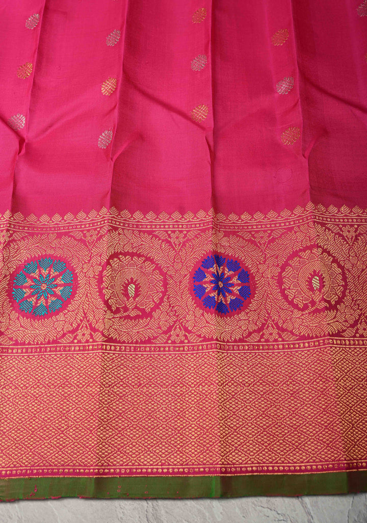 Beige Pure Gadwal Silk Saree  with Gold-Silver Buttas and Meenakari Border, Pallu | SILK MARK CERTIFIED