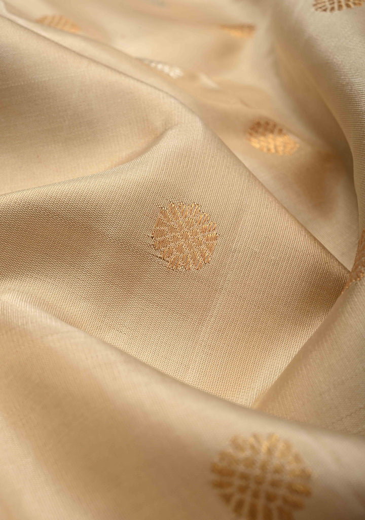 Beige Pure Gadwal Silk Saree  with Gold-Silver Buttas and Meenakari Border, Pallu | SILK MARK CERTIFIED