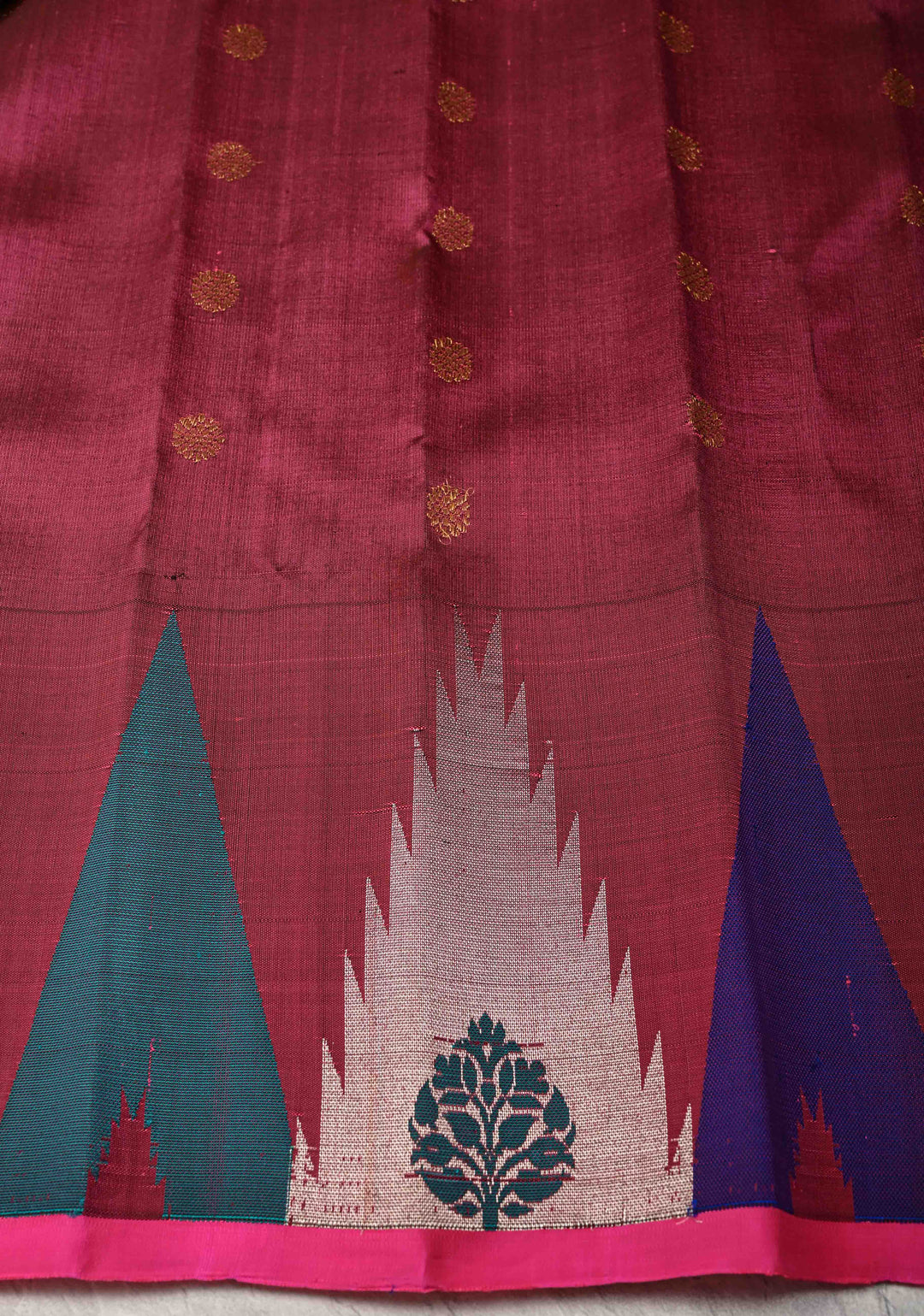 Moss Green Meenakari Gadwal Silk Saree with Zari Buttas and MultiColor Temple Border | SILK MARK CERTIFIED