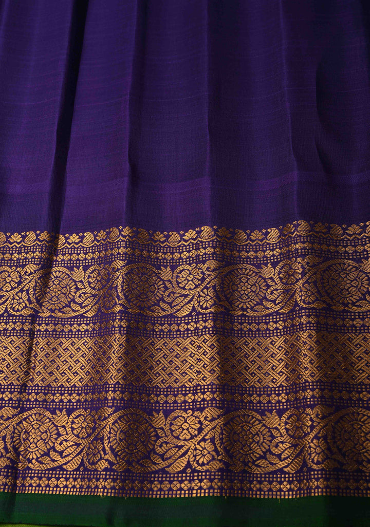 Chartreuse Pure Gadwal Silk Saree with Gold-Silver Buttas and Contrast Zari Border | SILK MARK CERTIFIED