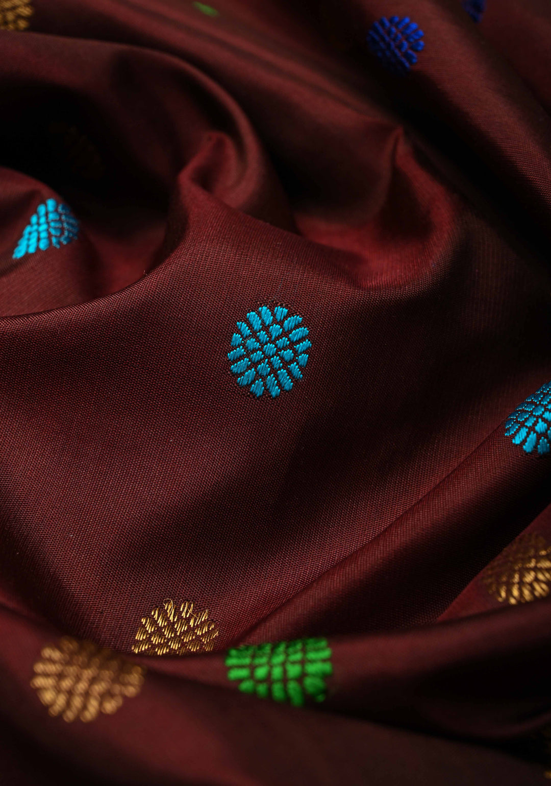 Coco Brown Pure Gadwal Silk Saree with Meenakari Buttas and Multicolor Temple Border | SILK MARK CERTIFIED