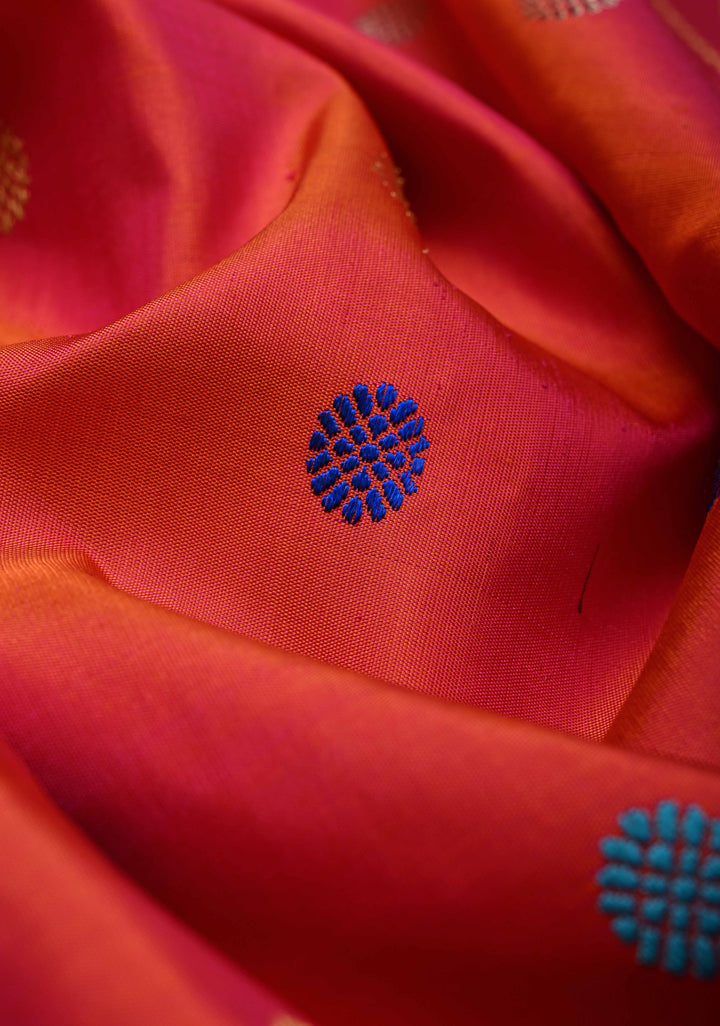 Pink Dual tone Pure Gadwal Silk Saree with Meenakari Buttas and Multicolor Temple Border | SILK MARK CERTIFIED