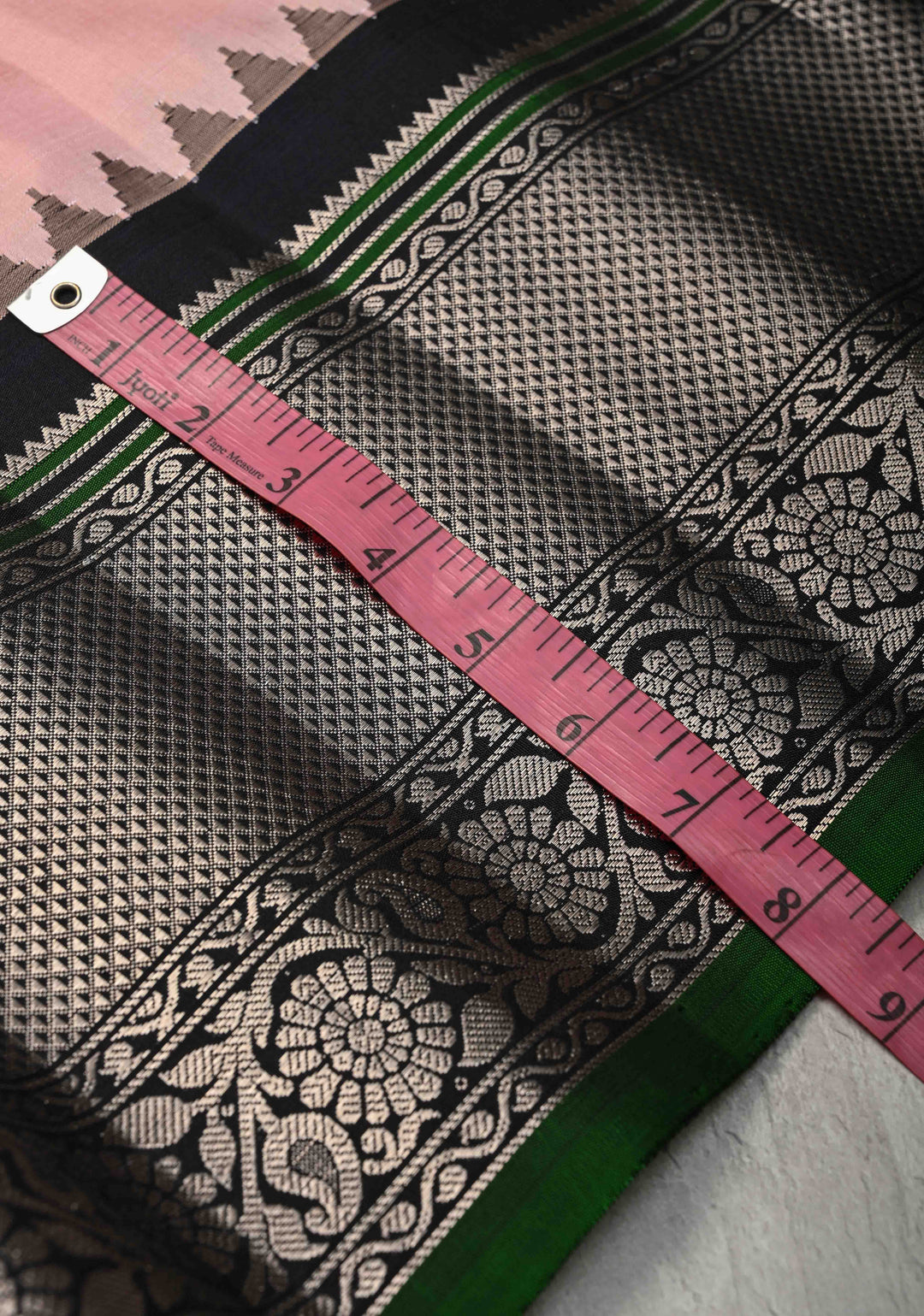 Blush Pink Pure Gadwal Silk Saree with Gold-Silver Buttas and Contrast Zari Border | SILK MARK CERTIFIED