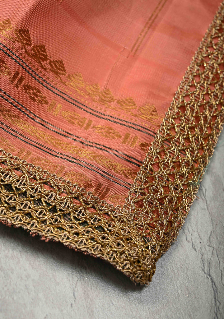 Aqua Green Pure Gadwal Silk Saree with Stripes Pattern and Lace Border | SILK MARK CERTIFIED