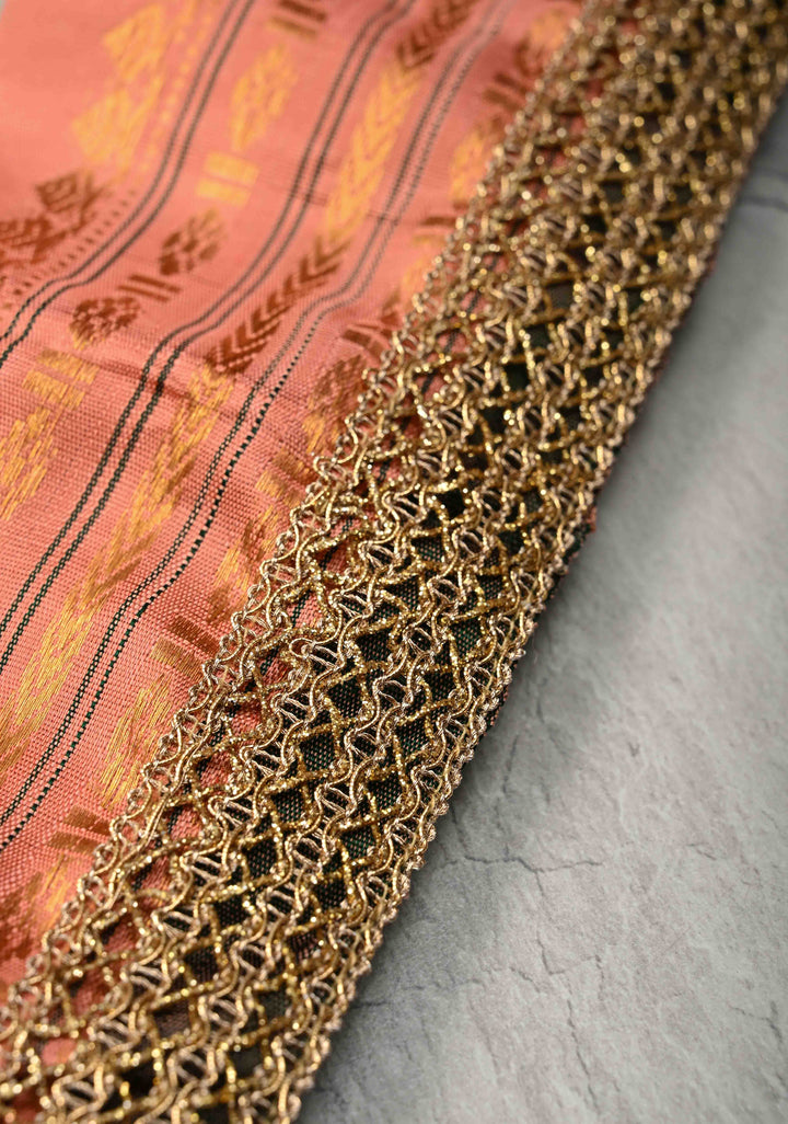 Aqua Green Pure Gadwal Silk Saree with Stripes Pattern and Lace Border | SILK MARK CERTIFIED