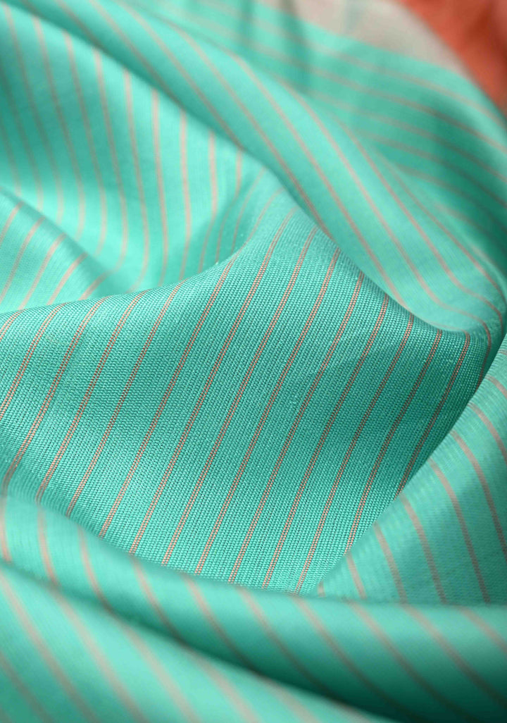 Aqua Green Pure Gadwal Silk Saree with Stripes Pattern and Lace Border | SILK MARK CERTIFIED
