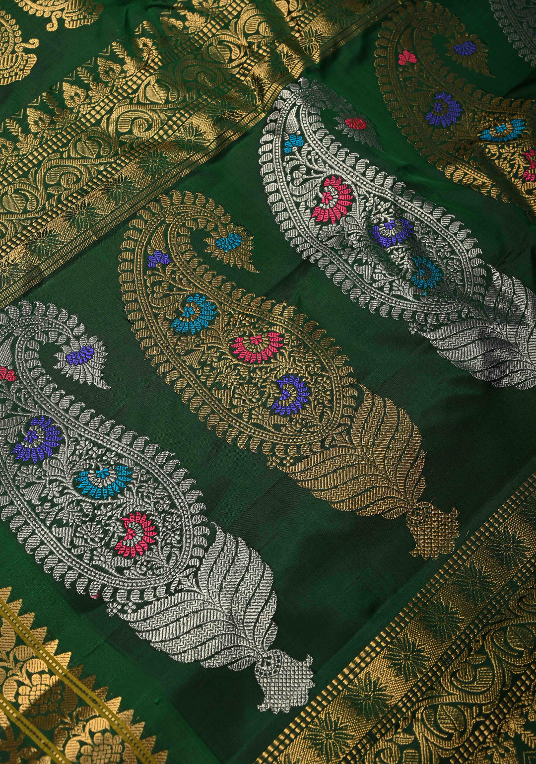 Gray Gadwal Silk Saree with Meenakari Brocade and Ganga Jamuna Border s| SILK MARK CERTIFIED