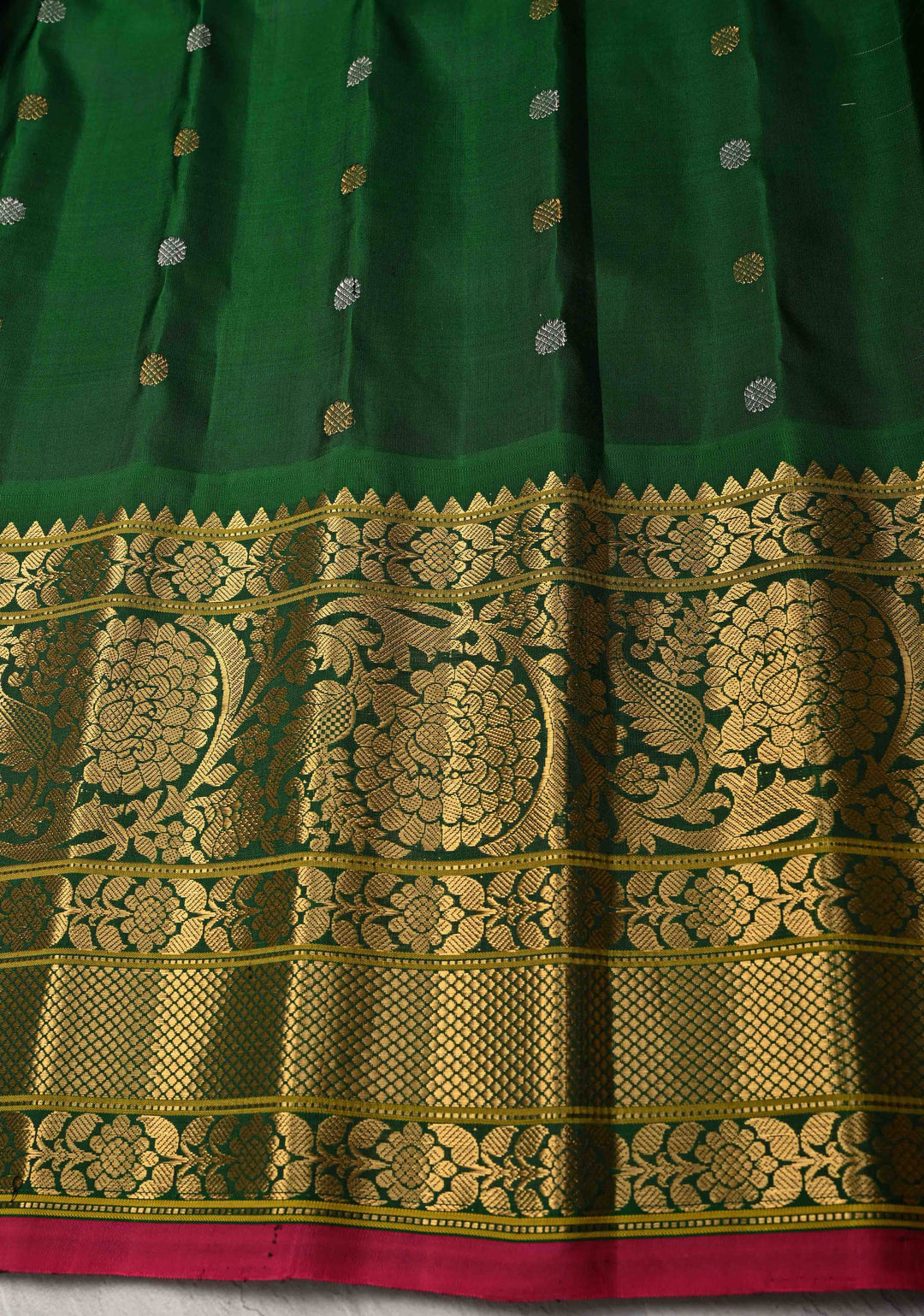 Gray Gadwal Silk Saree with Meenakari Brocade and Ganga Jamuna Border s| SILK MARK CERTIFIED