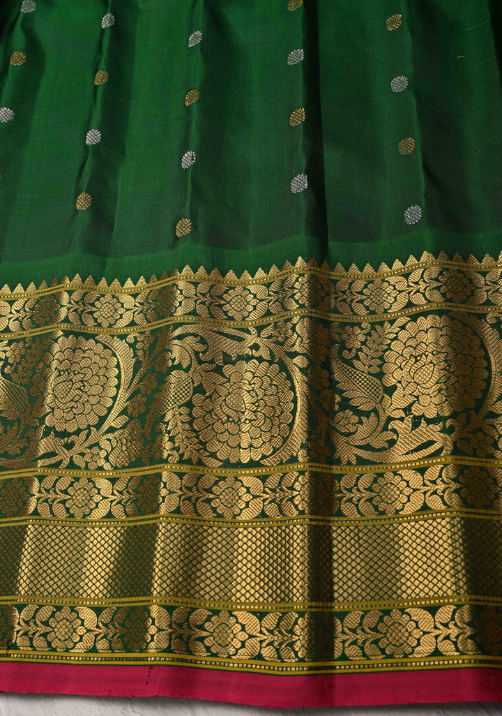 Gray Gadwal Silk Saree with Meenakari Brocade and Ganga Jamuna Border s| SILK MARK CERTIFIED