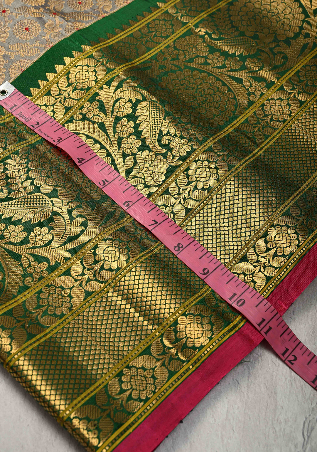 Gray Gadwal Silk Saree with Meenakari Brocade and Ganga Jamuna Border s| SILK MARK CERTIFIED