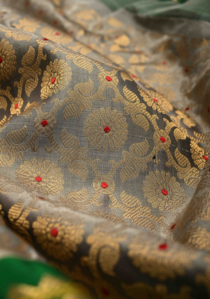 Gray Gadwal Silk Saree with Meenakari Brocade and Ganga Jamuna Border s| SILK MARK CERTIFIED
