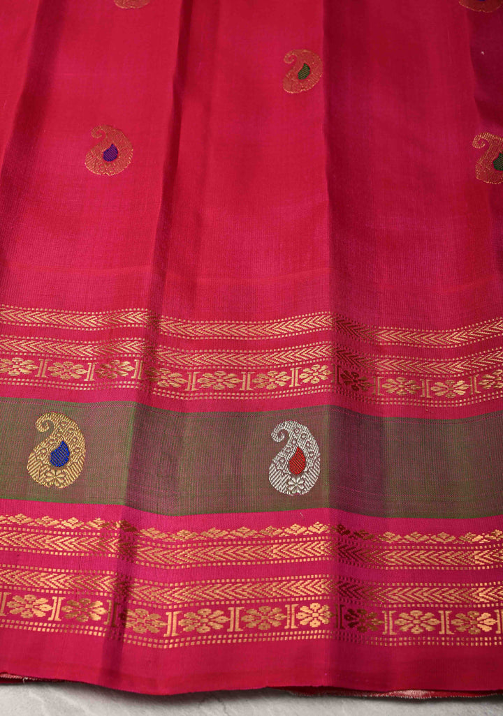 Ivory Pure  Tissue Gadwal Silk Saree with Meenakari Buttas and Zari Border | SILK MARK CERTIFIED