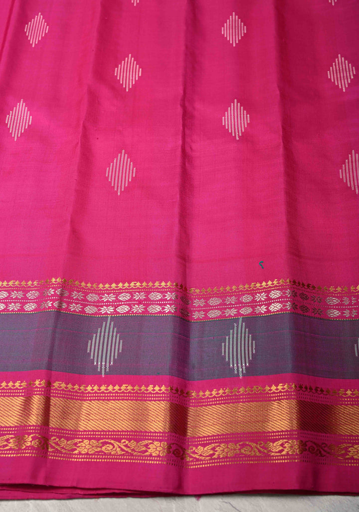 White Checks Pattern on Pure Kora Silk Gadwal Saree with Jamdani Buttas and Contrast Zari Border | SILK MARK CERTIFIED