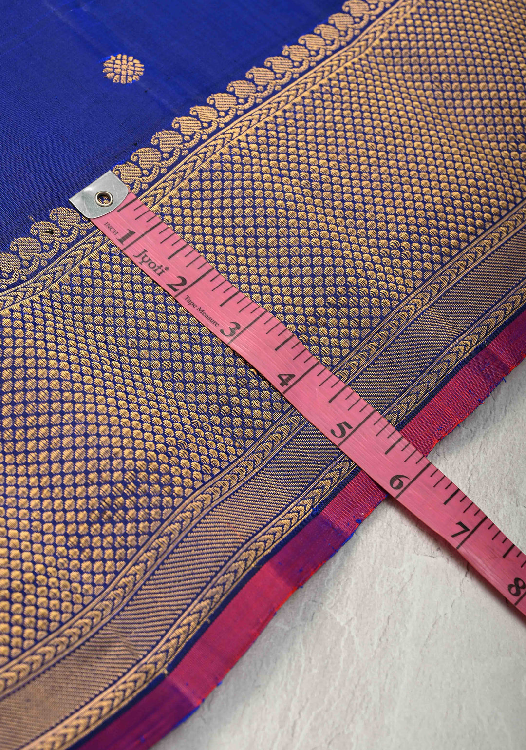 Sapphire Blue Gadwal Silk Saree with Gold-Silver Motifs and Boxed Handwoven Pallu | SILK MARK CERTIFIED