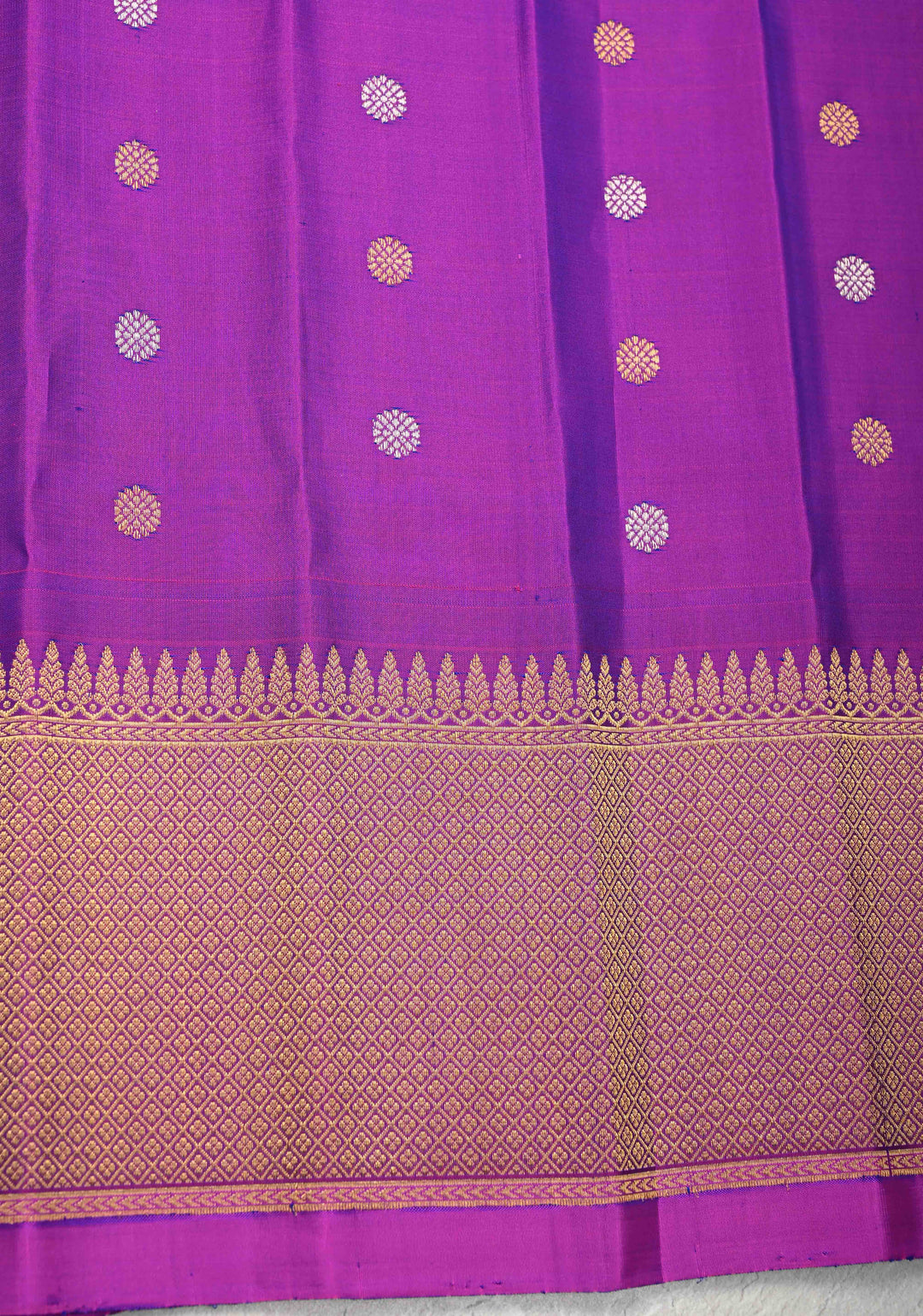 Peacock Blue Dual-Tone Gadwal Silk Saree with Gold-Silver Motifs and Contrast Zari Border | SILK MARK CERTIFIED