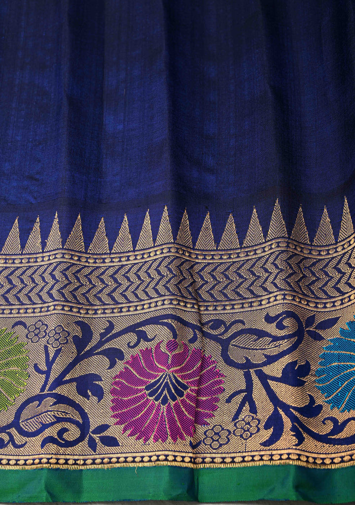 Purple Dual tone Pure Gadwal Silk Saree with Brocade and Paithani Meenakari Zari Border | SILK MARK CERTIFIED